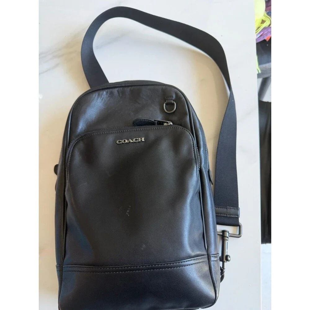 Coach Graham Pack C2931 Black Leather Sling Crossbody Backpack Men’s Unisex